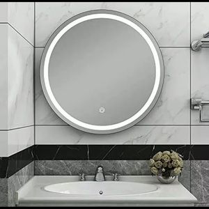 *NEW* Round Mirror Black Bathroom LED 24” Wall Mirror Decor Vanity Modern Design